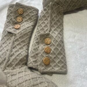 UGG Taupe Cable Knit Button Accent Women's Leg Warmers